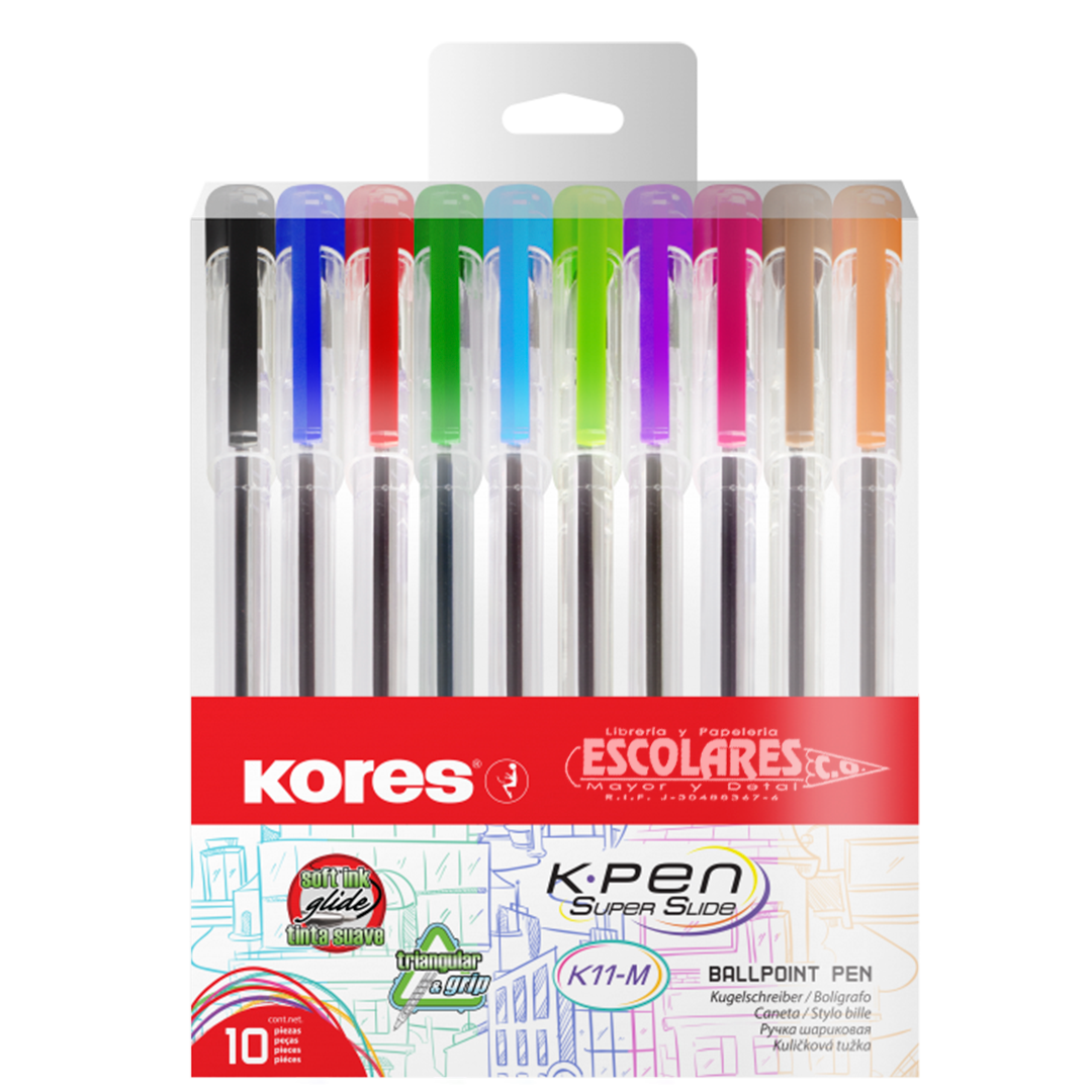 CAJA DE BOLÍGRAFOS KORES DE COLORES K1-M 10 UND