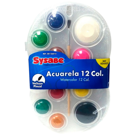 ACUARELA DE 12 UND CON PINCEL SYSABE