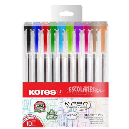 CAJA DE BOLÍGRAFOS KORES DE COLORES K1-M 10 UND