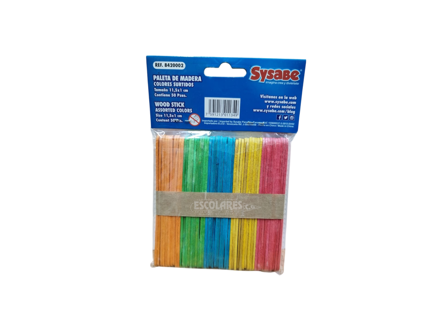 PALETA DE MADERA COLORES SURTIDOS 50 UND